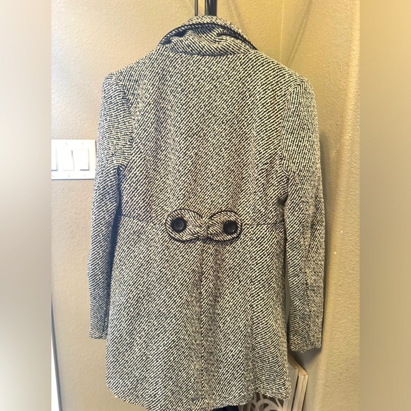 IZ Byer black and white plaid button up womens pea coat - Picture 2 of 7